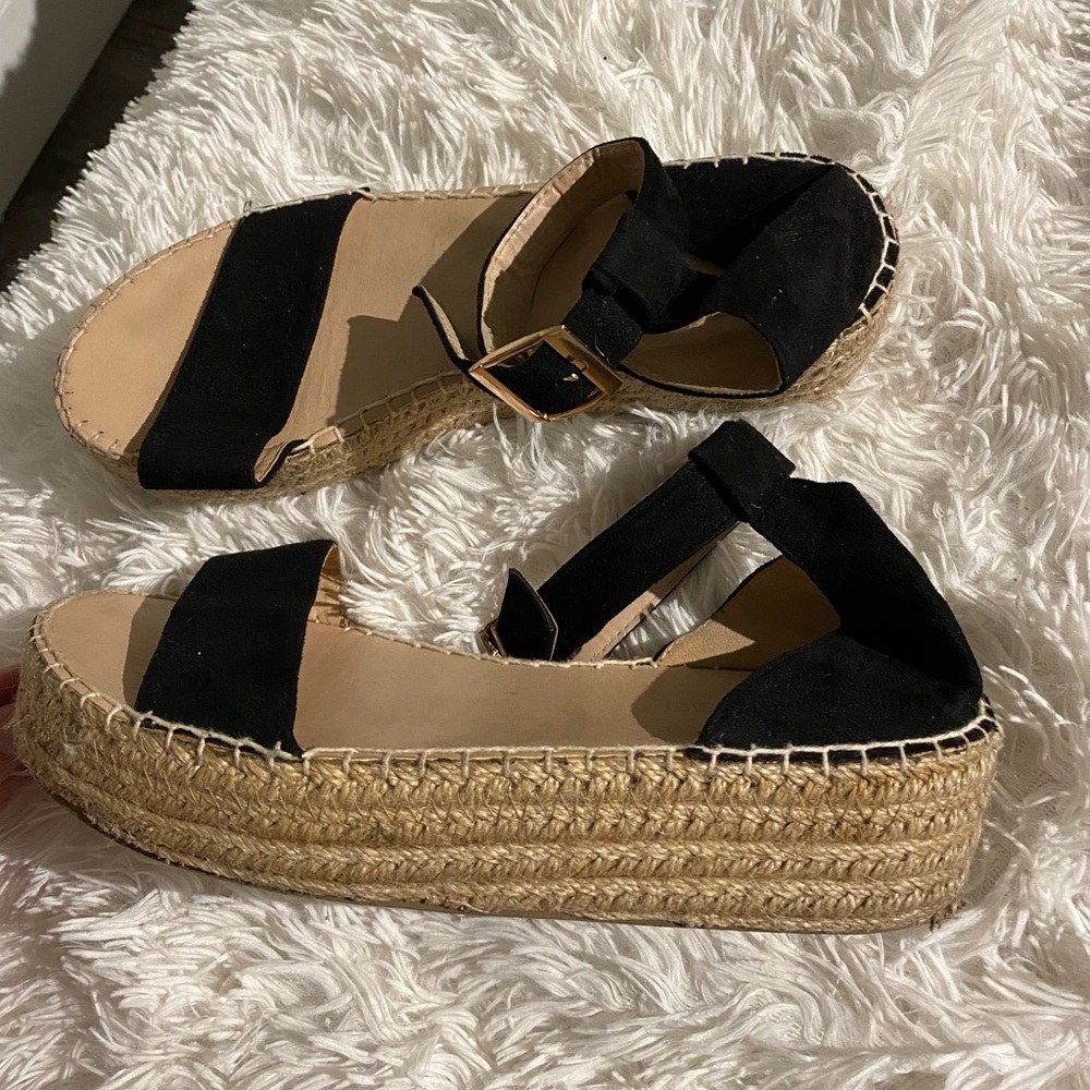 black suede wedges